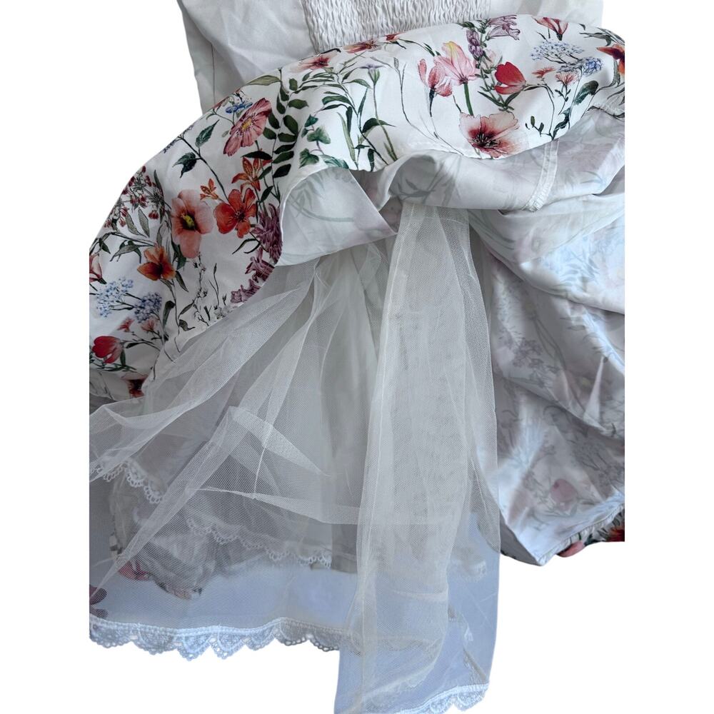 White Floral Corset Dress M Bustier Bubble Skirt Cottagecore Coquette Fit A-Line - Picture 6 of 9